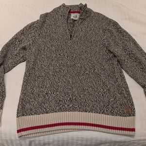 Roots Black and White Zip Up Sweater with Red Accent